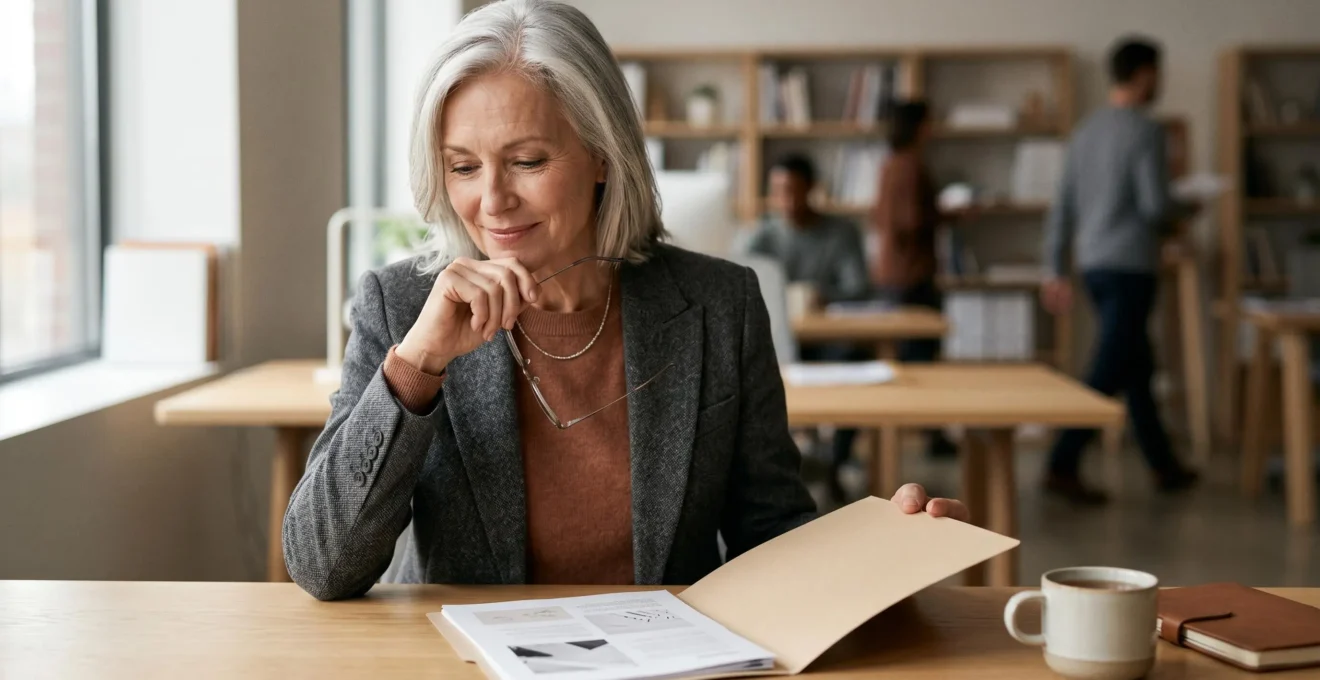 Professionnel senior consultant ses documents de carrière pour préparer sa retraite