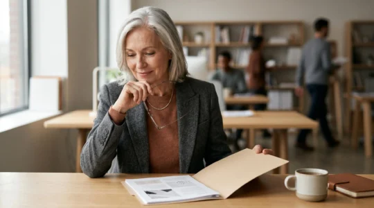 Professionnel senior consultant ses documents de carrière pour préparer sa retraite
