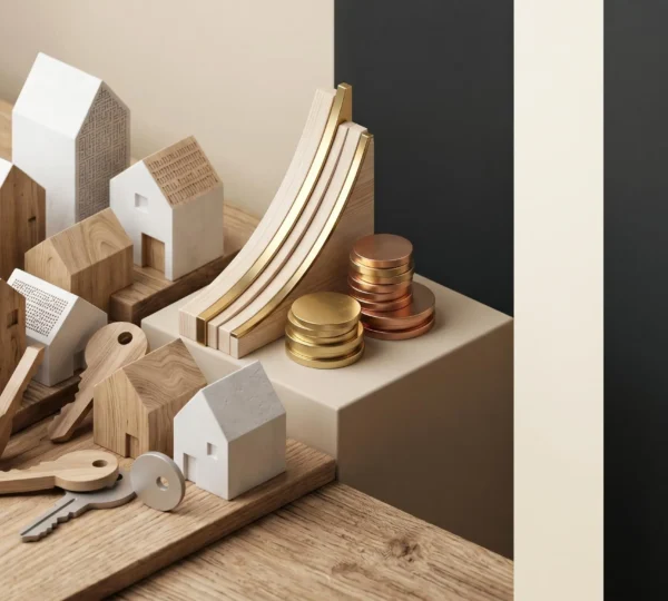 Concept financier illustrant la décision d'investissement immobilier avec épargne logement
