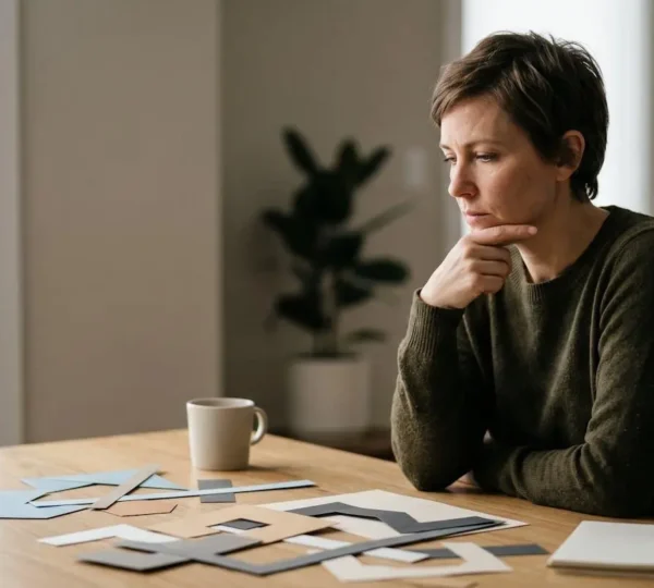 Personne réfléchissant devant des documents financiers pour un projet immobilier