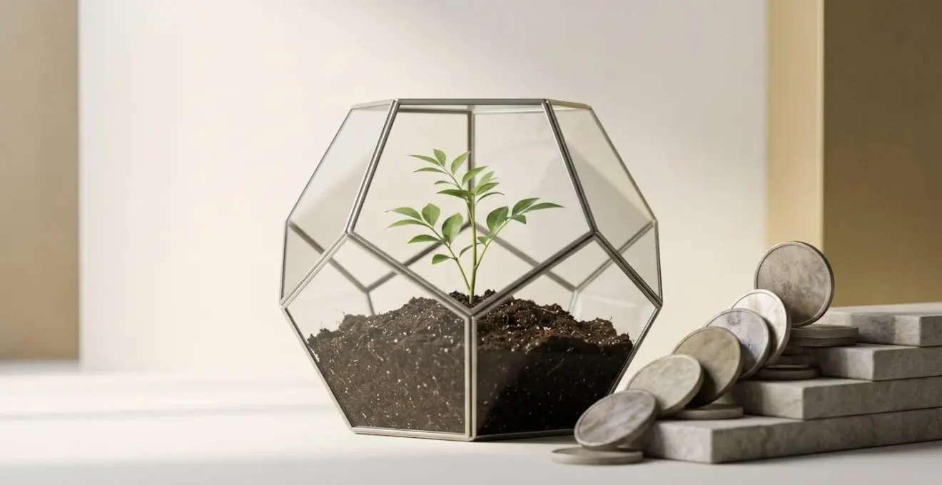 Composition financière conceptuelle illustrant la stratégie d'investissement PEA avec métaphore visuelle de la croissance maîtrisée