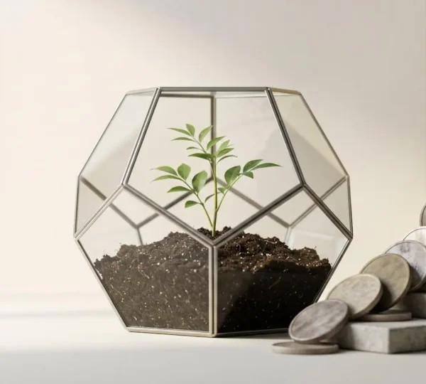 Composition financière conceptuelle illustrant la stratégie d'investissement PEA avec métaphore visuelle de la croissance maîtrisée