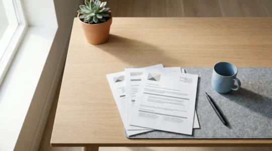 Documents administratifs de retraite disposés sur un bureau avec éclairage naturel