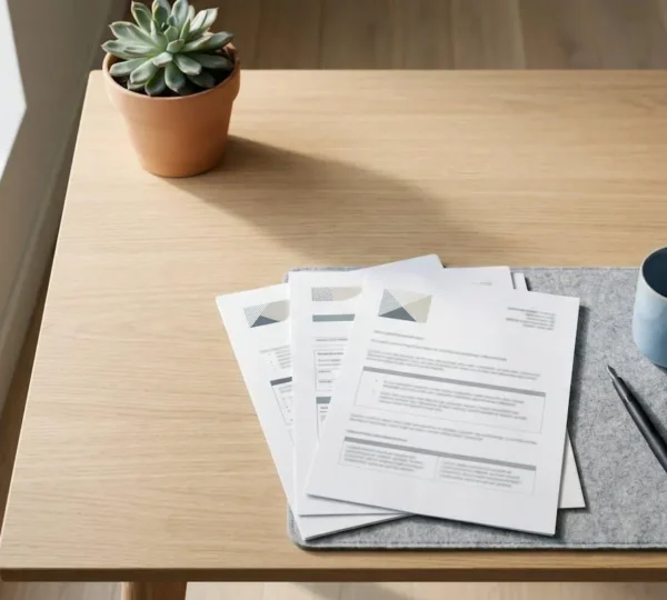 Documents administratifs de retraite disposés sur un bureau avec éclairage naturel